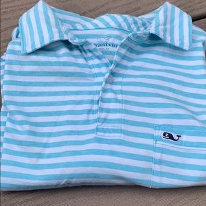Blue and white striped shirt sleeved polo